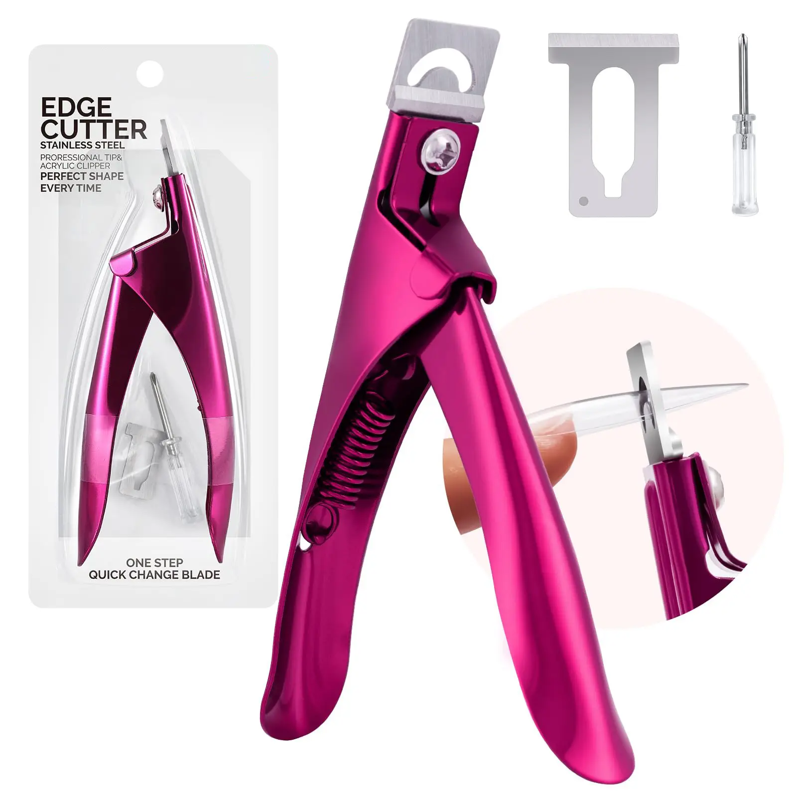 Acrylic Nail Clippers – Professional Stainless Steel Nail Tip Cutter for Acrylic & Fake Nails, Adjustable Manicure Trimmer Tool for Salon & Home
