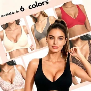 Jelly Wireless Bra Deep V Push Up Seamless T-Shirt Comfortable Plunge No Underwire Bras with Adjustable Straps Everyday Bras s inaros pushup