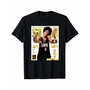 Menswear Vintage Basketball T-Shirt, Allen Iverson SLAM Magazine Cover Print, 100% Cotton Short-Sleeve Crew Neck Unisex Vintage Tee, All-Seasons Retro Sports Tops, Gift for Men