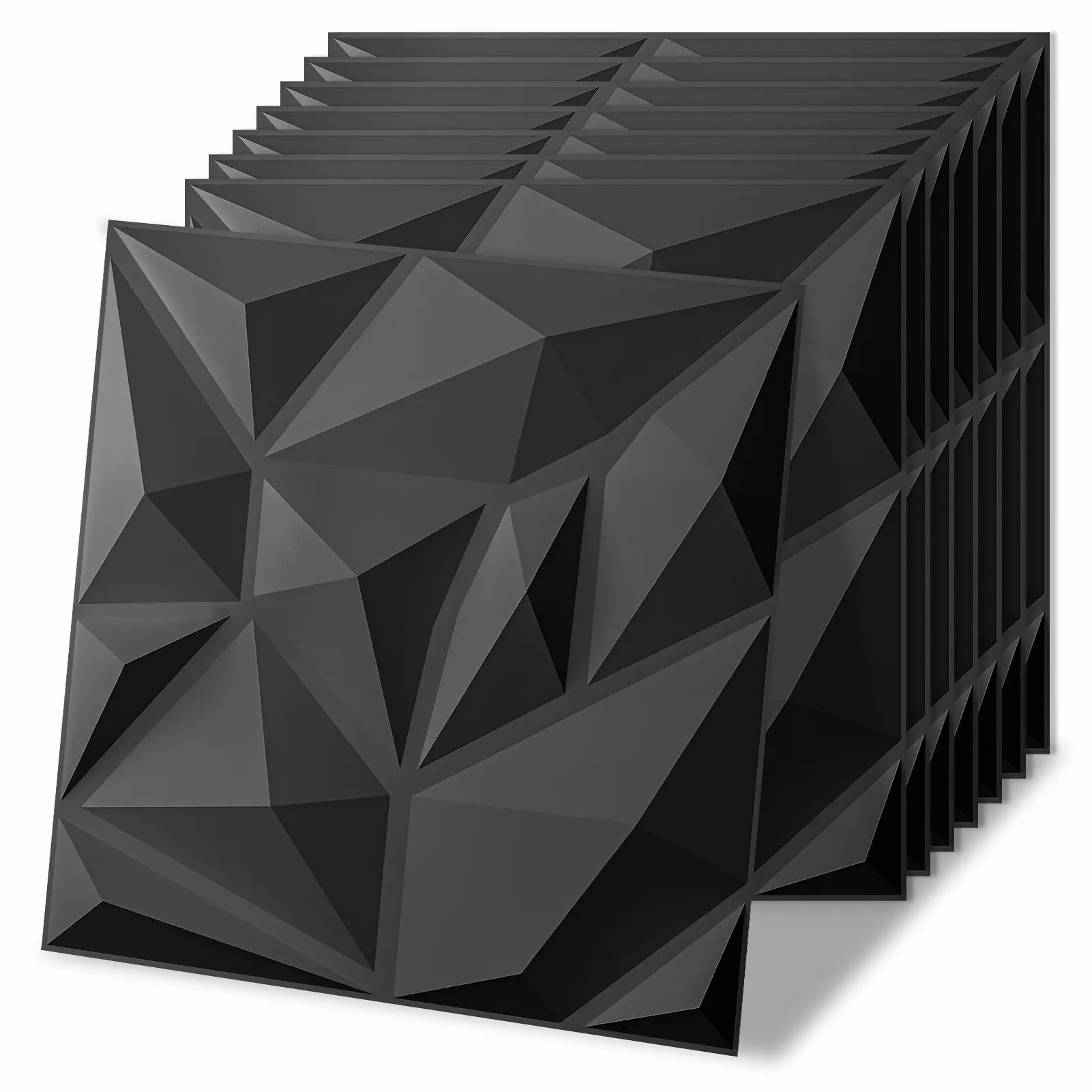 PVC Paneling for Wall Decor, Black 3D Diamond Cut Pattern, 12" X 12" (Pack Of 20)