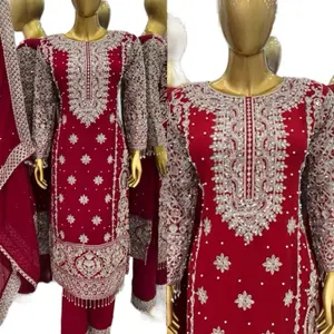 heavy embroidery sequence and moti work in georgnette fabric, Pakistani suits