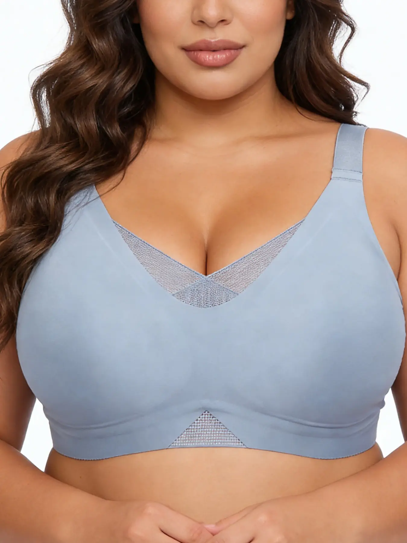 Plus Size Women's Mesh Lace Bralette, Adjustable Strap, Breathable Jelly Fabric, Side Wing Lift Medium Support, Perfect for Everyday Wear Chic, Wireless Bras, Jelly Bra Bralettes