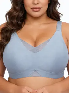 Plus Size Women's Mesh Lace Bralette, Adjustable Strap, Breathable Jelly Fabric, Side Wing Lift Medium Support, Perfect for Everyday Wear Chic, Wireless Bras, Jelly Bra Bralettes