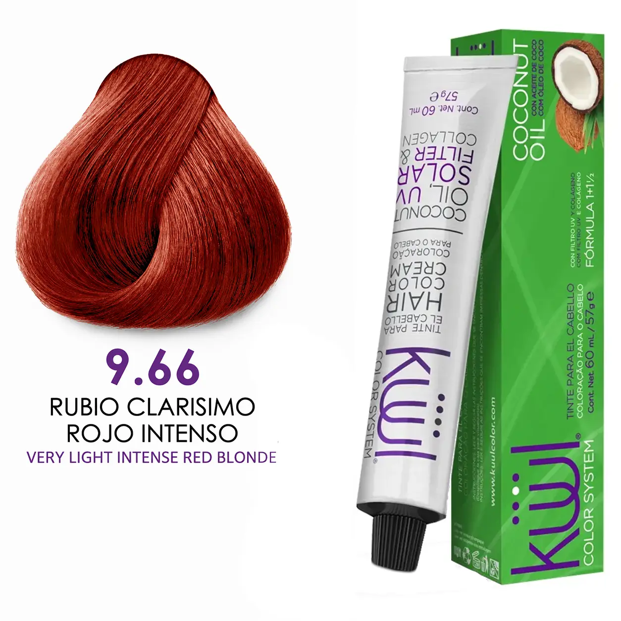 Kuul Color System [ 9.66 ] Rubio Clarisimo Rojo Intenso | Very Light Bright Red Blonde | Tinte Para El Cabello | Permanent Hair Dye | 3.04 fl oz / 90 ml