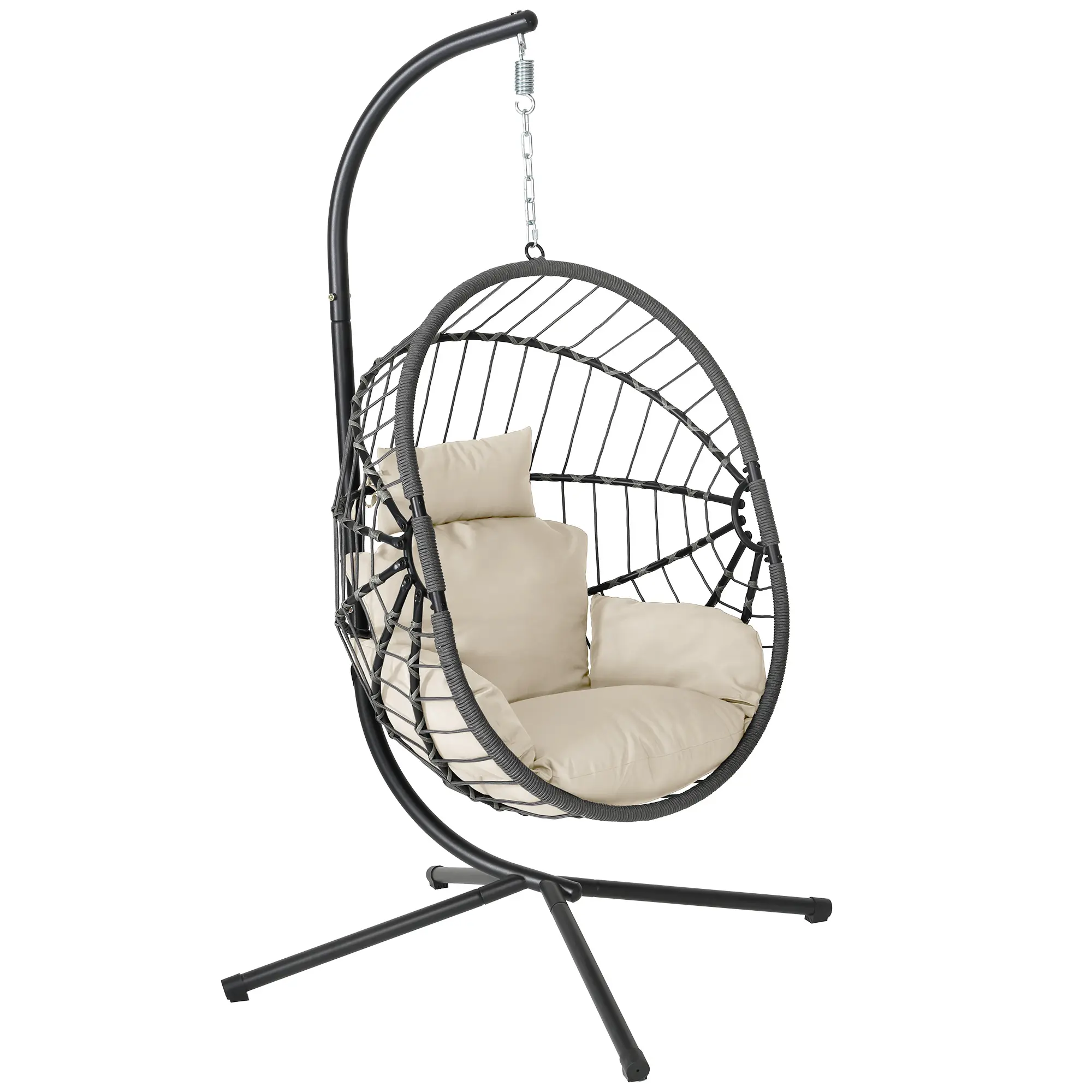 Summervibes Comfortable & Chic Indoor/Outdoor Swing Egg Chair with Stand | UV-Resistant Wicker Hanging Egg Chair with Soft Cushion | 350LBS Capacity for Patio, Backyard & Balcony,