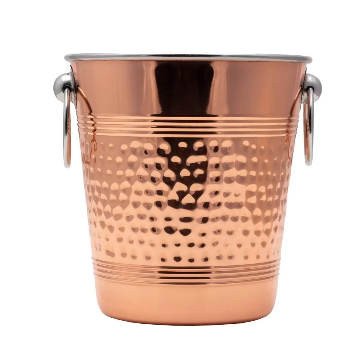Hammered Distressed Vintage Copper Ice Bucket with Handles - 5.75" Base Dia, 8" Top Dia, 8.5" H, High Quality Stainless Steel Mixology Utensil Set for Home Bar Enthusiasts, Events, Traveling, Default