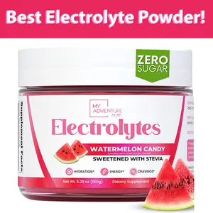 My Adventure to Fit Zero Sugar Watermelon Candy Electrolyte Powder - Refreshing Hydration with Stevia - Caffeine-Free Vegan Keto Paleo Friendly - Natural Ingredients - Sugar-Free Electrolytes Drink Mix - 30 Servings - Edible Dietary Supplement