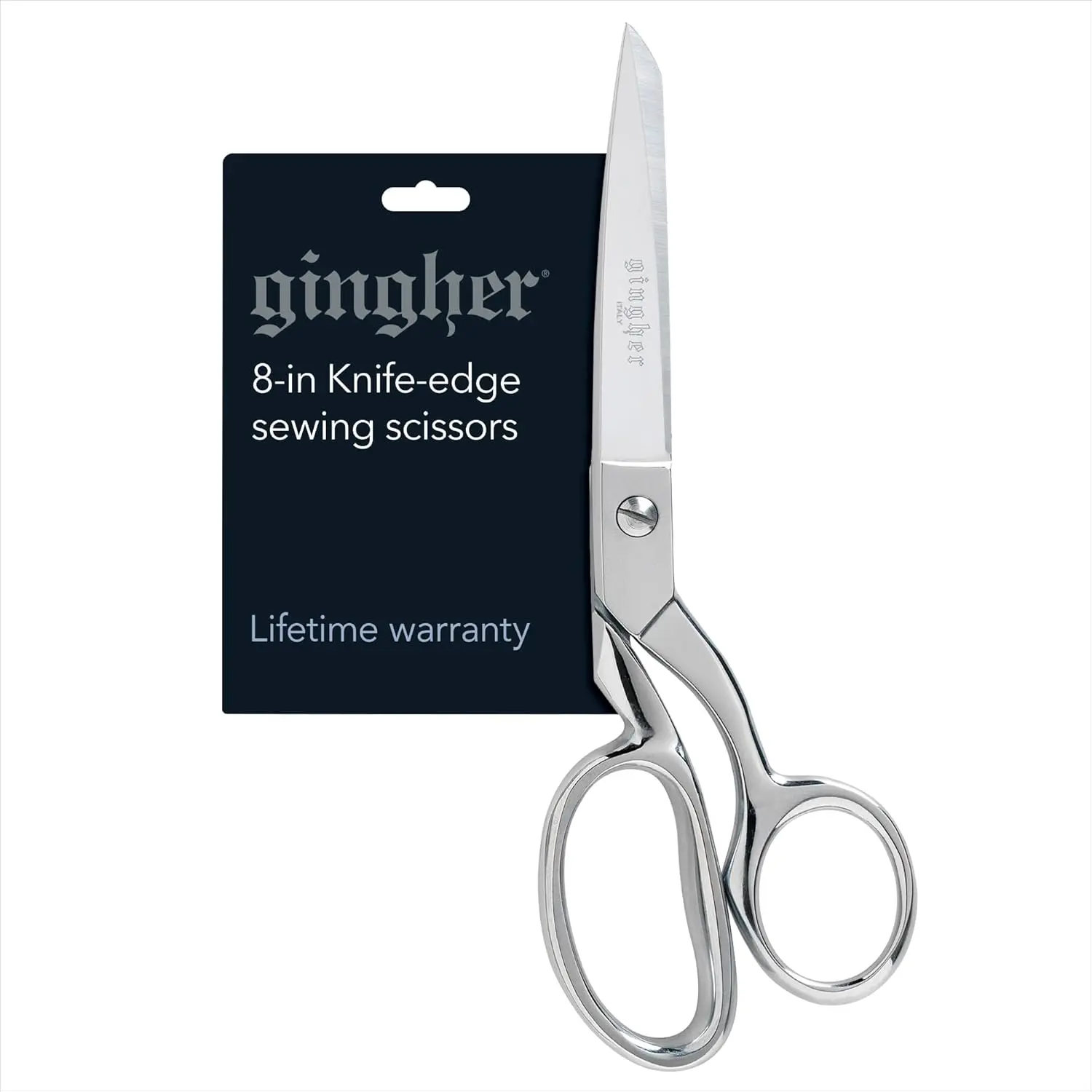 8-in Stainless Steel Fabric Scissors for Dressmakers, Chrome-Over-Nickel Bent Handle Knife-Edge Shears with Double-Plated Blade, Protective Sheath for Trimming Seams, Cutting Patterns