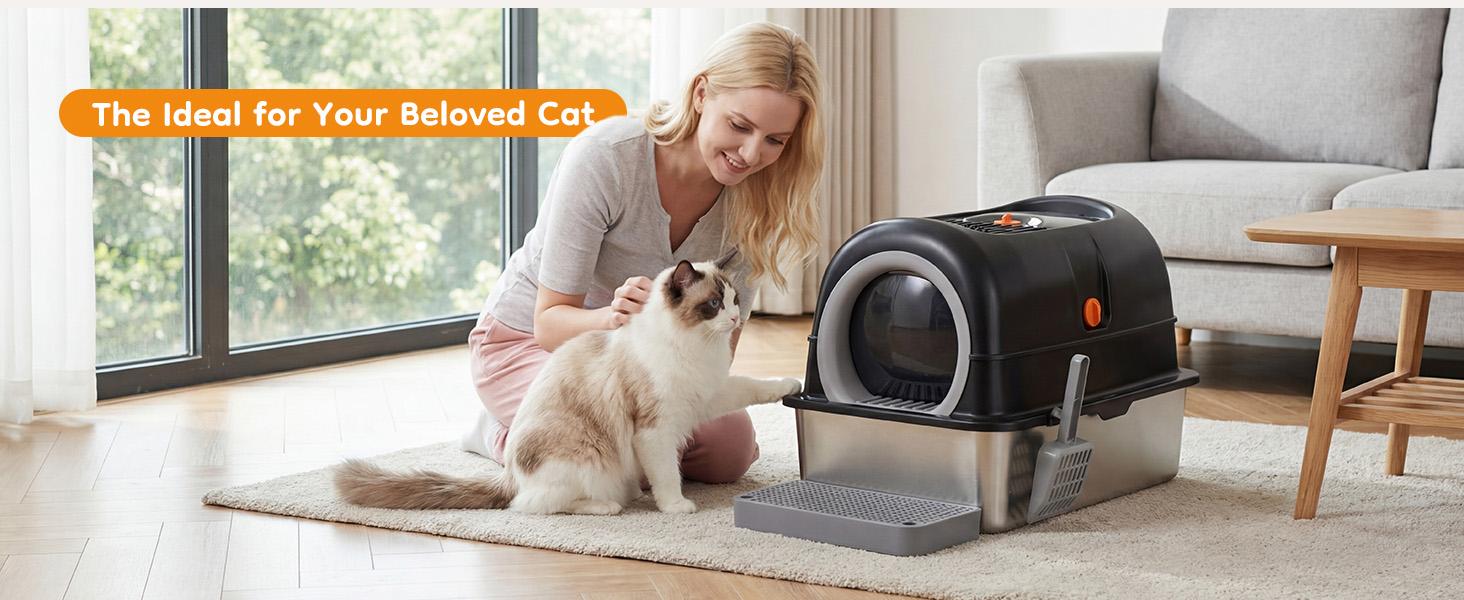 Stainless Steel Cat Litter Box with 3-in-1 Convertible Design, Dual Entrance, Litter Control Step Board & Charcoal Pack, Odor-Free, Durable, for Small to Large Cats Stainless Steel Cat Litter Box with 3-in-1 Convertible Design, Dual Entrance, Litter Control Step Board & Charcoal Pack, Odor-Free, Durable, for Small to Large Cats