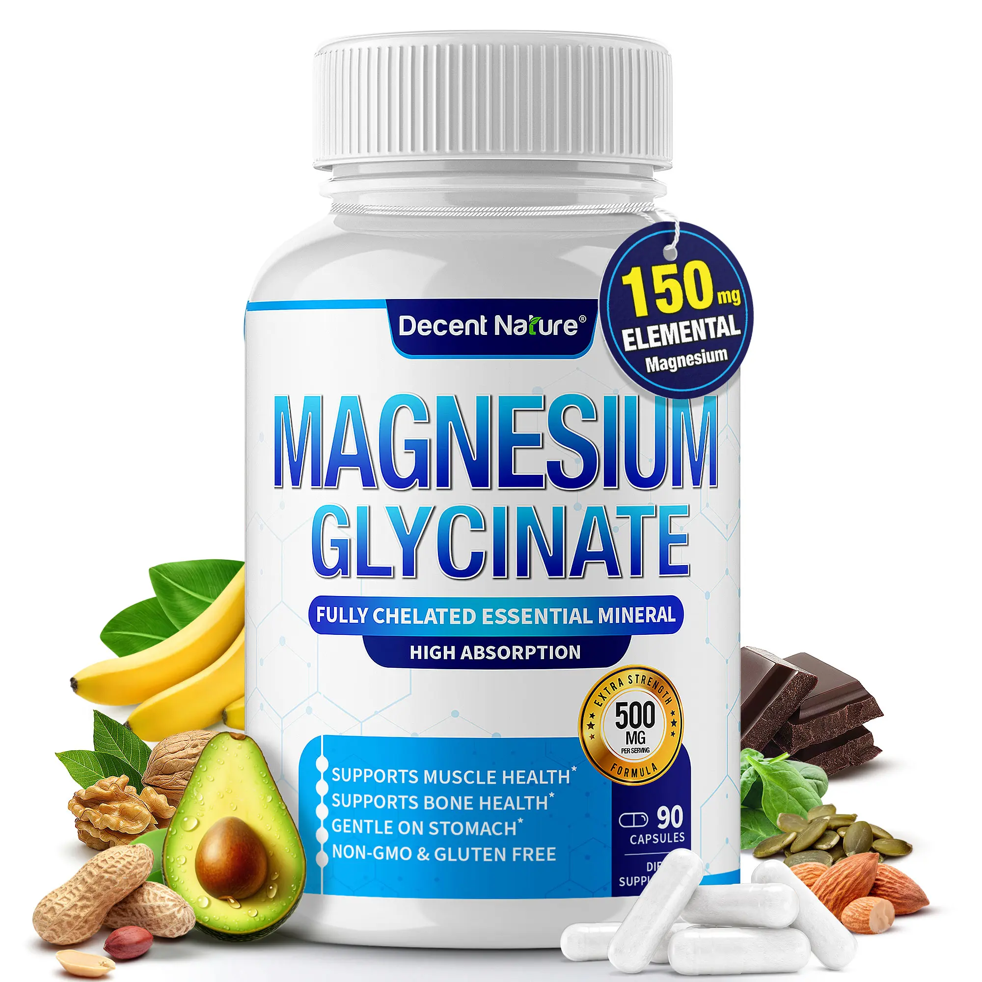 Magnesium Glycinate 500mg Magnesium Supplement 90 Capsules Magnesium Glycinate 500mg Magnesium Supplement 90 Capsules