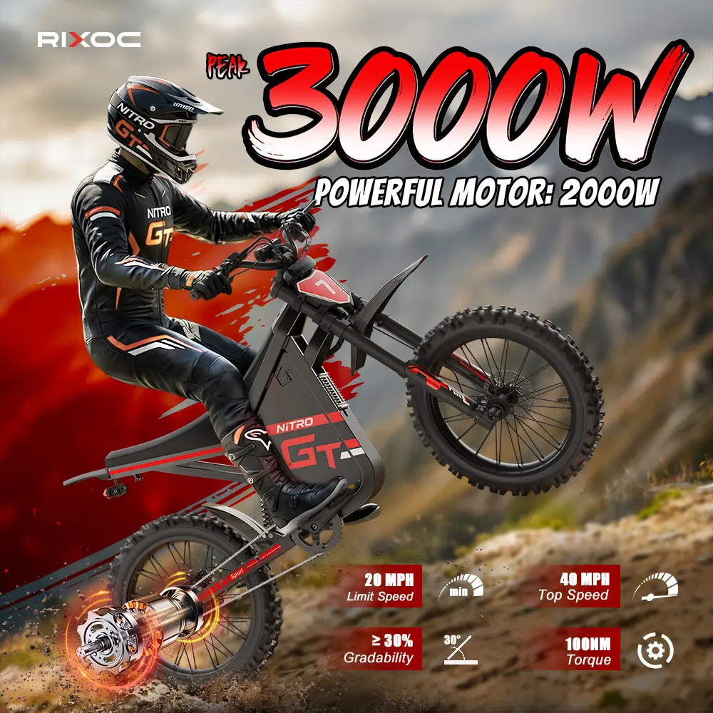 RIXOC GT19 Electric  Bike for Teens & Adults, 3000W Electric bike, 52V 31.2Ah Removable Battery, 40MPH Top Speed, Hydraulic Brakes, Blue