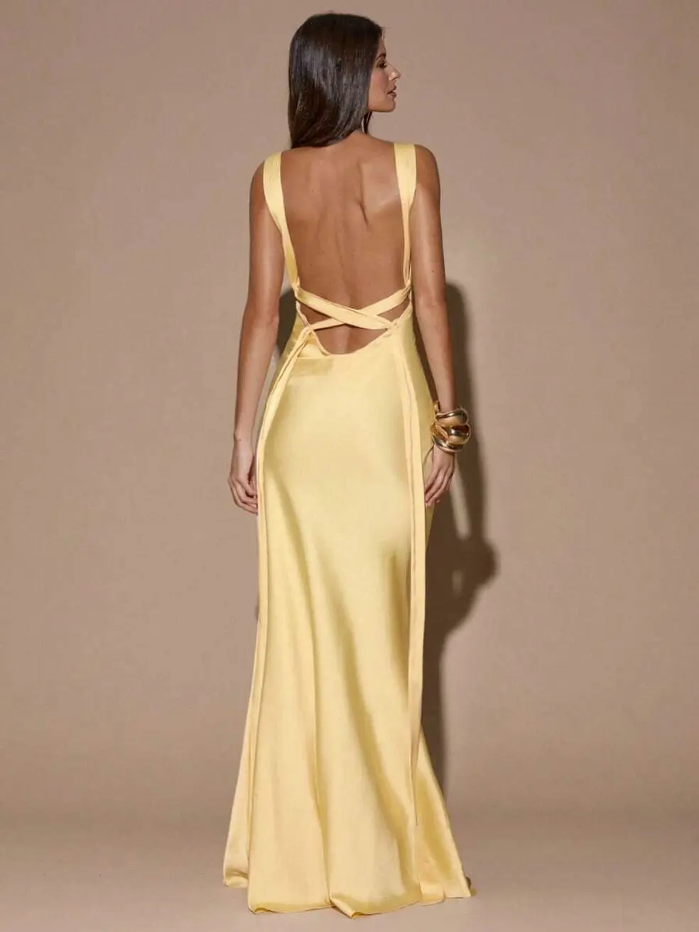 Sexy Minimalist Deep V Backless Tie Maxi Dress – Elegant Sleeveless Party & Bridesmaid Gown