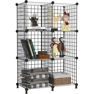 6 Cube Storage Wire Closet Organizers DIY Stackable Storage Shelves Bookcase Cabinet for Home Office, Black