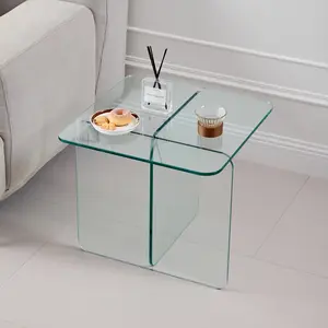 Tempered Clear Glass SideTable, Small Tea Table, Night Stand Tempered Glass Living Room Furniture Decorative Piece