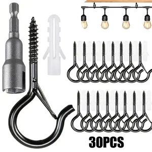 Q-Shaped Hook with Safety Lock for Outdoor String Lights and Ceiling Mounts, Suitable for Hanging Decorations Christmas Ornaments Wind Chimes Bird Feeders Potted Plants Halloween Decorations, Decorative Hooks
