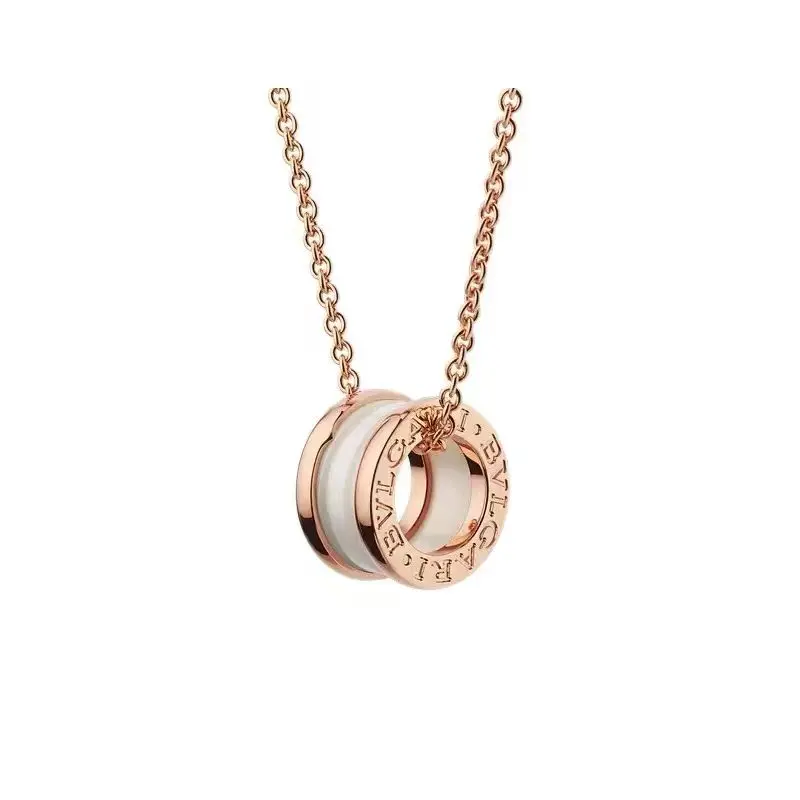 Pre-owned Bvlgari B.zero1 Necklace White Ceramic 18 kt Rose Gold Chain with Pendant full set Handmade Jewelry Fashion Jewelry
