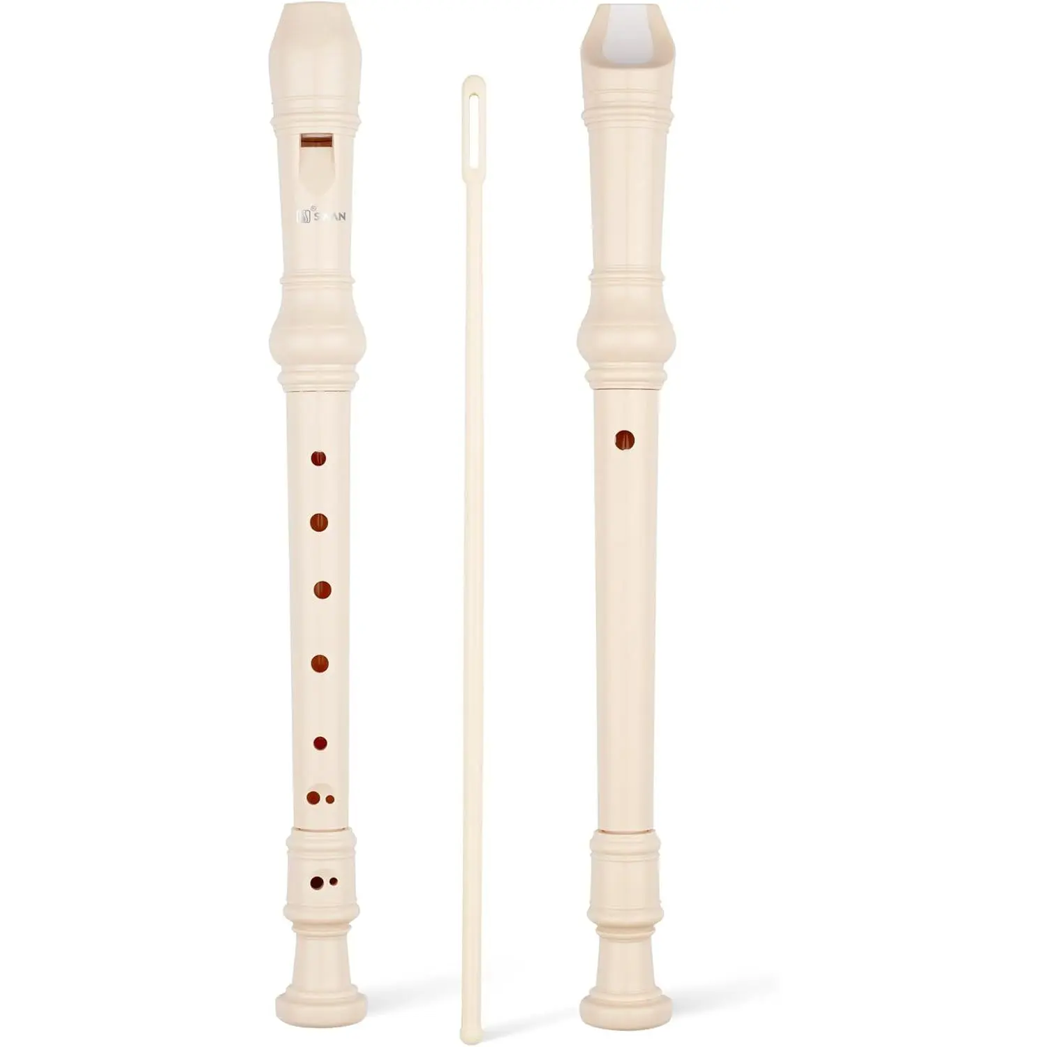 Soprano Recorder Instrument for Beginners  Student in School -  Fingering 8 Hole Flute 3 count ABS Descant Recorders with Cleaning Rod and Fingering Chart, Beige