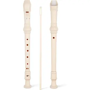Soprano Recorder Instrument for Beginners  Student in School -  Fingering 8 Hole Flute 3 count ABS Descant Recorders with Cleaning Rod and Fingering Chart, Beige