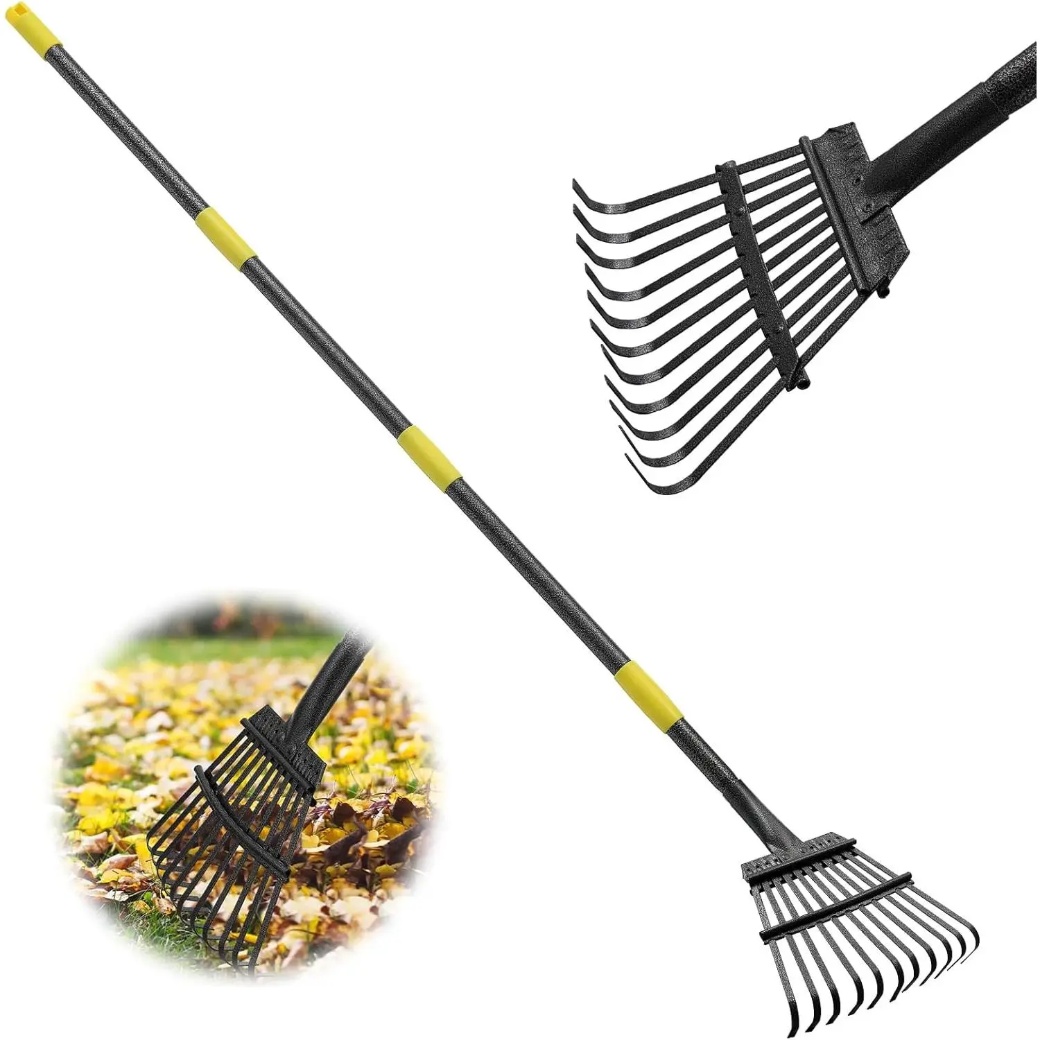 Rake, 60 Inch Long, 11 Tines Small Metal Garden Rake for Leaves, Heavy Duty 9 Inch Wide Rakes for Lawns, Yard Leaf Rakes for Gardening , Flower Beds, Shrub, Kid