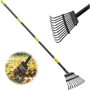 Rake, 60 Inch Long, 11 Tines Small Metal Garden Rake for Leaves, Heavy Duty 9 Inch Wide Rakes for Lawns, Yard Leaf Rakes for Gardening , Flower Beds, Shrub, Kid