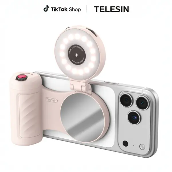 TELESIN Fun Shot Magnetic Grip with Full color RGB Fill Light, 18N Strong Magnet Camera Handle for Outdoor Sports Soccer Season, Vlogging, Steady Shots for iPhone, Android,Samsung