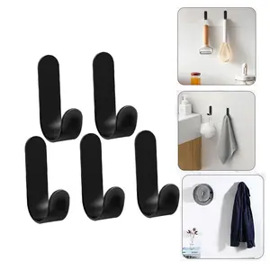 5 Pack Adhesive Wall Hooks, J-Shaped Hat Organizer Rack Wall Decorative Key Holder, Metal Hangers Door Hooks for Towel, Coat, Shower, Kitchen, Living Room, Office Hangable Installation multifunctional cloth trouser organized nodrill handbag storage sticky