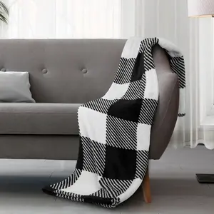 DecorX Buffalo Plaid Flannel Throw Blanket - Cozy, Soft & Stylish in Black/White/Gray - 50x60 Inches - Ideal for Christmas Farmhouse Decor