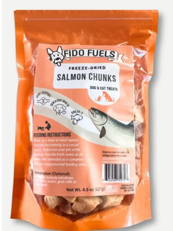 FIDO FUELS - Salmon Chunks - Bag of Single-Ingredient USA Treats for Dogs & Cats - Nutrient-Dense & Organ-Rich - Safe for All Breeds & Ages - Meal Topper or Training Reward