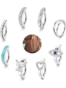 14G Belly Button Ring 8Pcs Surgical Steel Belly Rings for Women Floating Belly Button Ring Sparkling CZ Clicker Belly Button Ring Hoop Curved Barbell Evil Eye Heart Butterfly Belly Piercing Jewelry Navel Piercing Jewelry