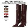 CYNLLIO Knee High Boots for Women Pointed Toe Stiletto High Heel Slouchy Fold Over Elegant Tall Boots Pull on Comfy Wide Calf Concert Party Outdoor Dress Fashionable Summer Fall Shoes