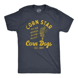 Mens Corn Star Corn Dogs T Shirt Funny Hot Dog Adult Joke Tee for Guys Mens Funny T Shirts Cool Vintage Fashion T-Shirt Gift Classic Menswear Sarcastic Apparel for Men Funny Food Short Sleeve Novelty Tees for Navy -