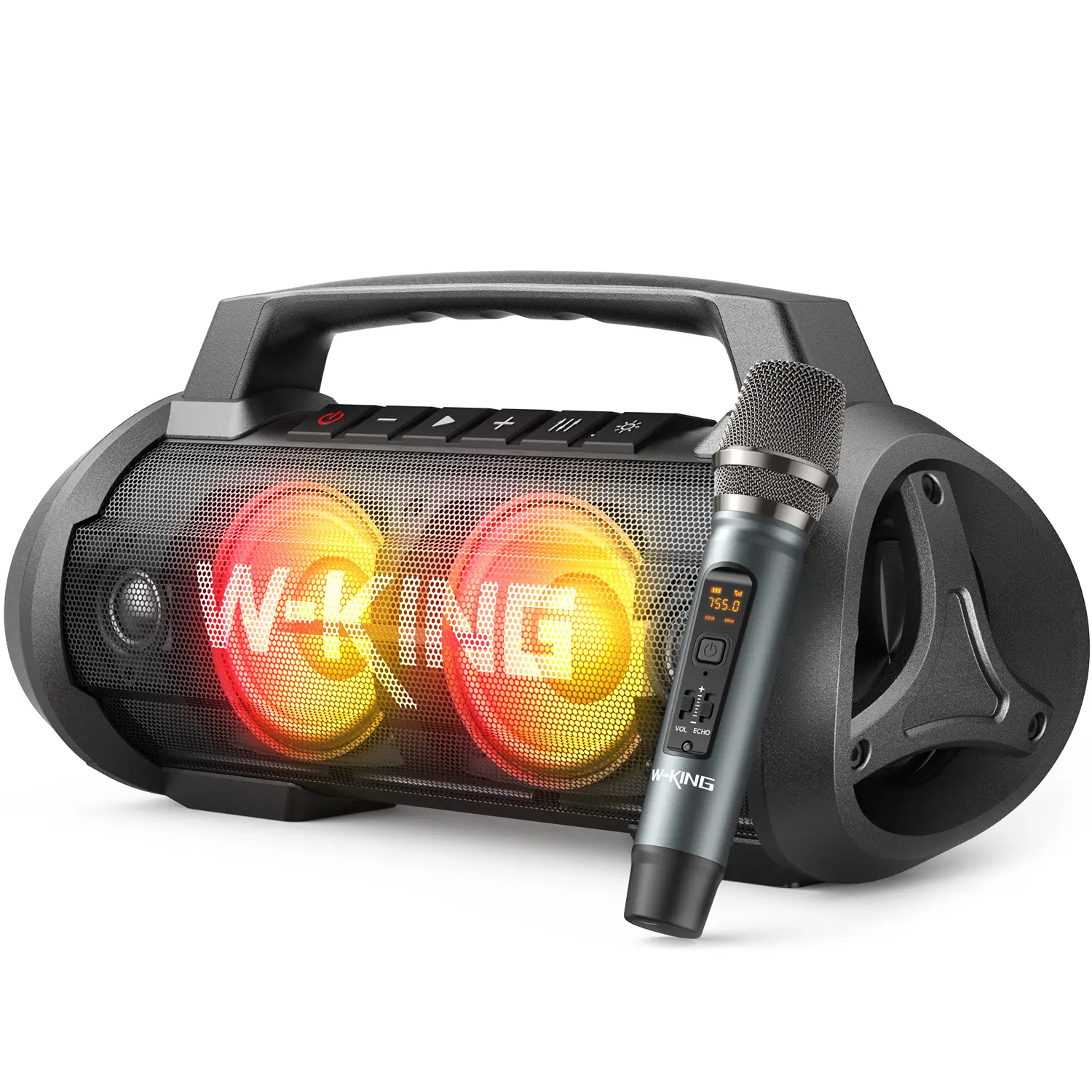 W-KING 120W Peak Bluetooth Stereo Subwoofer Boombox with Wireless Mic, Waterproof Design, 42H Playtime, LED Light, Card Support, USB Type-C Cable Charging, Karaoke for Carnival Use