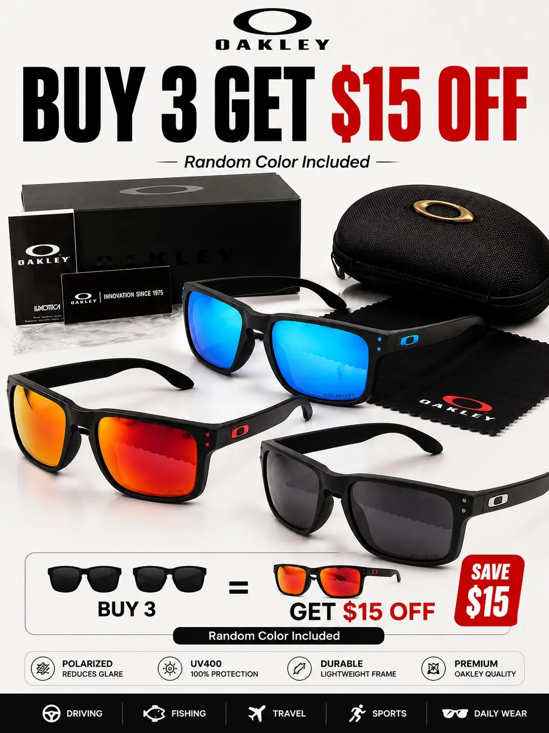 Oakley Holbrook Lightweight Polarized Sunglasses, UV400 Square Frame for Men Women, Outdoor Adventure & Daily Wear
