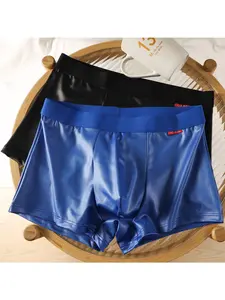 Two-Pack Faux Leather Glossy Fashion Fitted Men's Boxer Briefs - Premium Solid Color All-Season Comfort Non-Binding Underwear