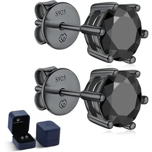 Black Moissanite Stud Earrings, Moissanite Earrings for Women Men, D Color Simulated Diamond 925 Sterling Silver Solitaire/Halo Studs