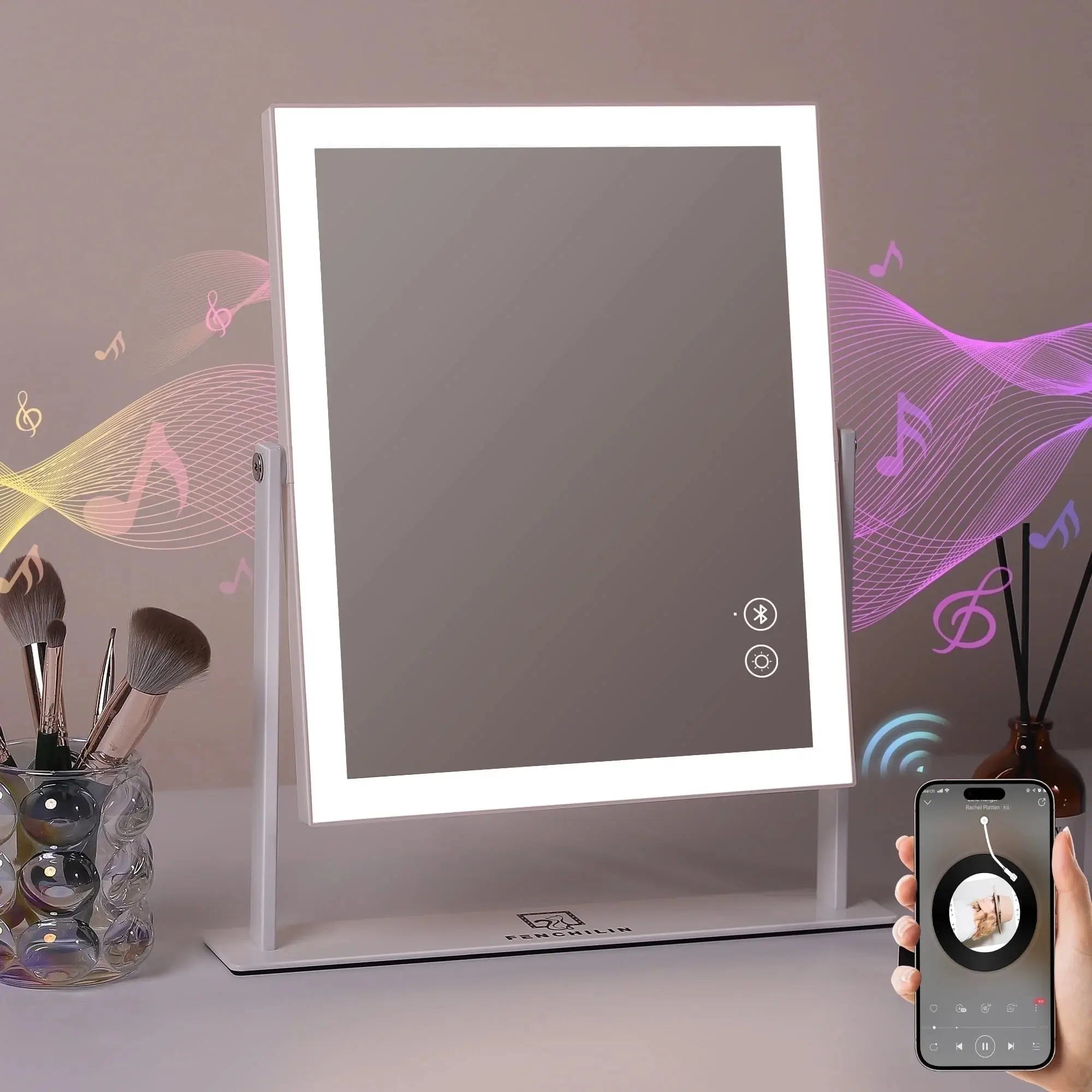 Hollywood Vanity Mirror with LED Lights & Bluetooth Speaker | 12" White Makeup Mirror with 10X Magnifier