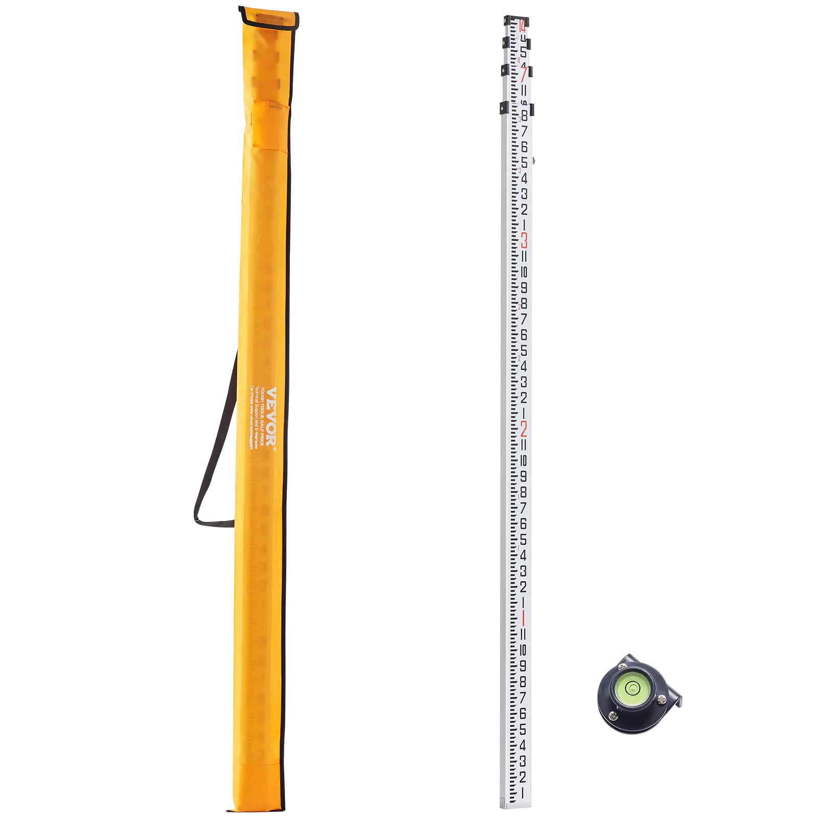 【Summerfinds】VEVOR Aluminum Grade Rod 14-Feet/8ths 4 Sections Telescopic Measuring RodDouble-Sided Scale 1/8in Leveling Rod StickAluminum Alloy Survey Rod w/ Bubble Level &Carrying Bag for Houses,Walls,Floors