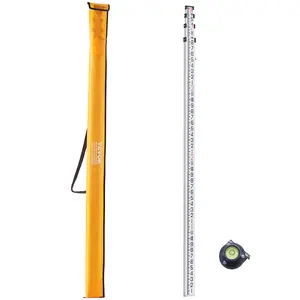 VEVOR Aluminum Grade Rod,  14-Feet/8ths 4 Sections Telescopic Measuring Rod, Double-Sided Scale 1/8in Leveling Rod Stick, Aluminum Alloy Survey Rod w/ Bubble Level &Carrying Bag for Houses,Walls,Floors