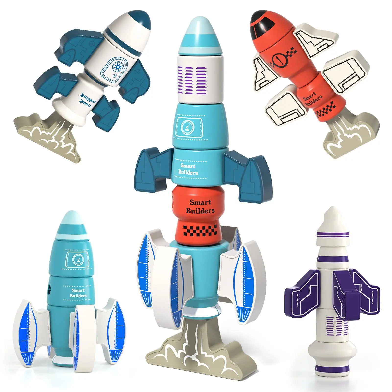 4-in-1 Magnetic Space Rocket Building Kit, Stackable & Interchangeable Design, DIY Build Toy, STEM Educational Learning Toy, Imaginative Play Gift for Kids Ages 3-8, Perfect Birthday & Xmas Gift