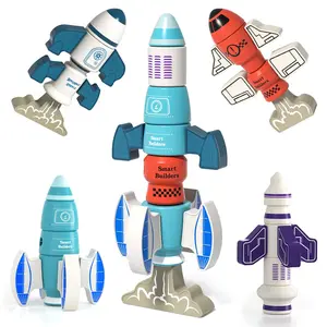 4-in-1 Magnetic Space Rocket Toys, Stackable & Interchangeable Design, DIY Build Your Own Rocket, Educational STEM Learning Toy ,  Imaginative Play Gift for Kids Ages 3-8.Perfect Birthday. xmas Gift