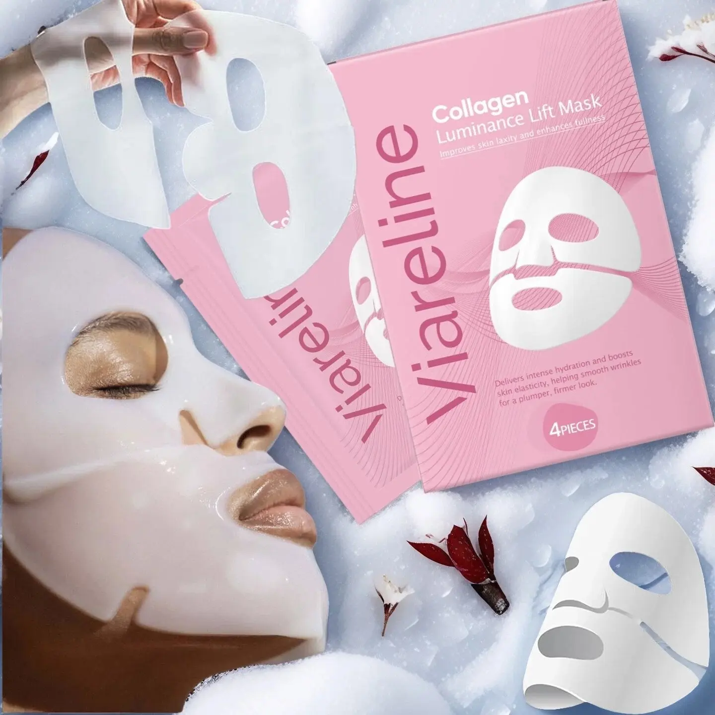 12pcs Collagen Hydrating Mask, Hyaluronic Acid Natural Ingredients, Soft Revitalized Skin, Moisturizing Nourishing Triple Action Mask, Collagen Mask Sheet, Face Mask Hydrating, Moisturizing Facial Mask