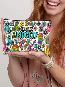 Feeling Fidgety Fidget -Themed Makeup & Accessory Organizer Pouch, Makeup Storage Bag - Fidget Spinner & Sensory Disorder-Friendly Design, Beige Case for Gadgets, Supplies, Travel Essentials, Handheld Cosmetic Pouch, Travel Cosmetic Bags ( & s)