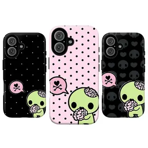 Cute Zombie Brain Phone Case, Gothic Cartoon Skull Spooky Tough Cover, Designed for iPhone 11-17 Pro Max/Plus & Samsung Galaxy S23-S25