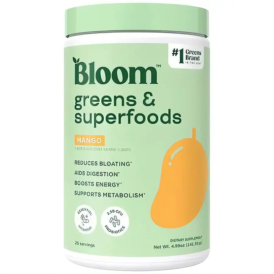 Bloom Greens & Superfoods Mango Flavor 25 Servings - Reduces Bloating Aids Digestion Boosts Energy Supports Metabolism