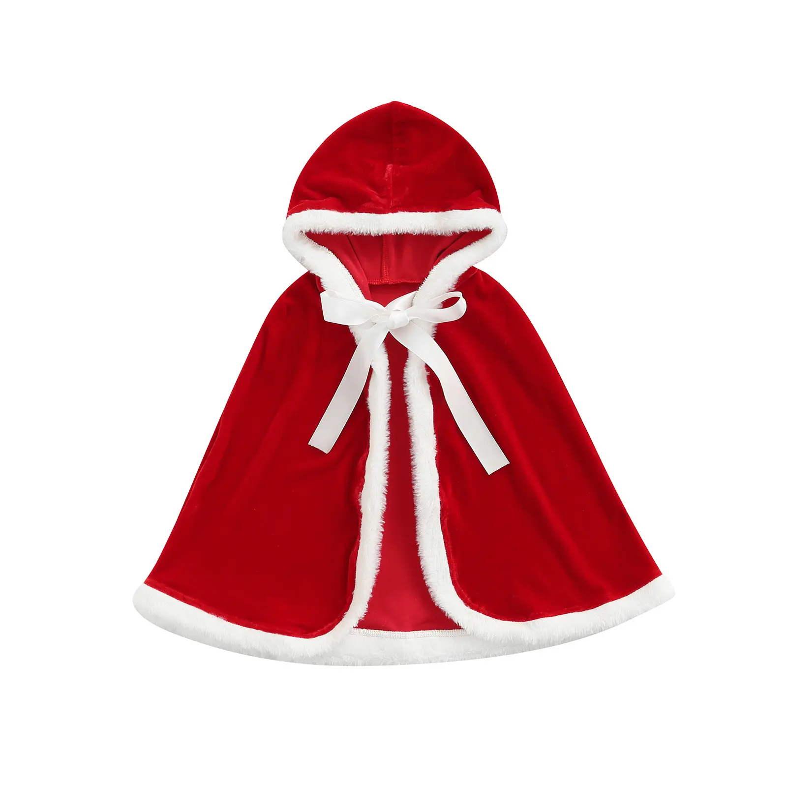 Canrulo Baby Christmas Cloak Toddler Kids Hooded Velvet Cape with Fur Mrs Santa Claus Robe Christmas Fancy Dress-up Costume
