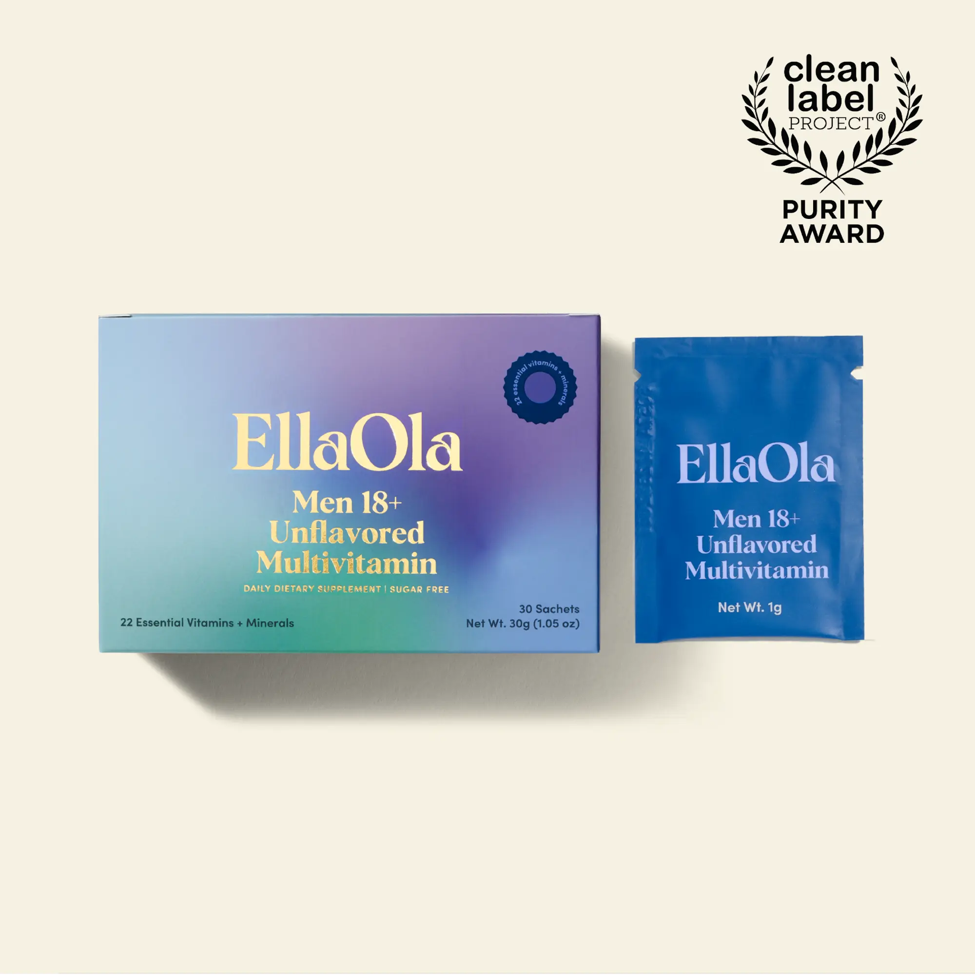 EllaOla Men's Essential Unflavored Multivitamin (C) - 30-Day Supply - 22 Vitamins & Minerals - Energy, Brain & Heart Support - Zero Sugar - Allergen-Free - Third-Party Tested - Dietitian-Developed