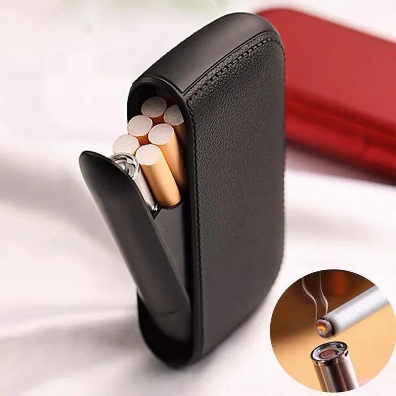 USB Rechargeable Electric Cig Case with Flameless Windproof Lighter Black