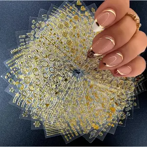30 Sheets Gold Nail Art Stickers 3D Self-Adhesive Nail Decals Gold Line Star Nail Stickers for Acrylic Nails Gold Leaf Diamond Nail Supplies for Women