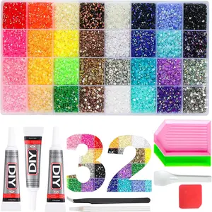 32-Piece Nail Art Rhinestone Set, Multicolor Flashy Ab Color Jelly Stones, DIY Nail Decoration Kit with Tools, Trendy Manicure Accessories，Nail Art Rhinestones 、 Flatback Crystals 、 with Adhesive Glue 、 Diamond Painting, Nail Gems