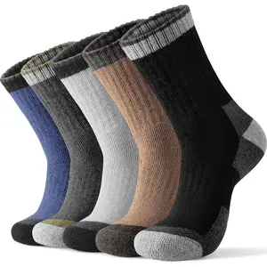 Unisex 5-Pair Merino Wool Plain Cushioned Sports Hiking Socks - Breathable, Lightweight Summer Thin/Crew Boot Cushion, Thick Thermal Winter Wicking Socks for Cold Weather Use, Cushioned Sports Socks
